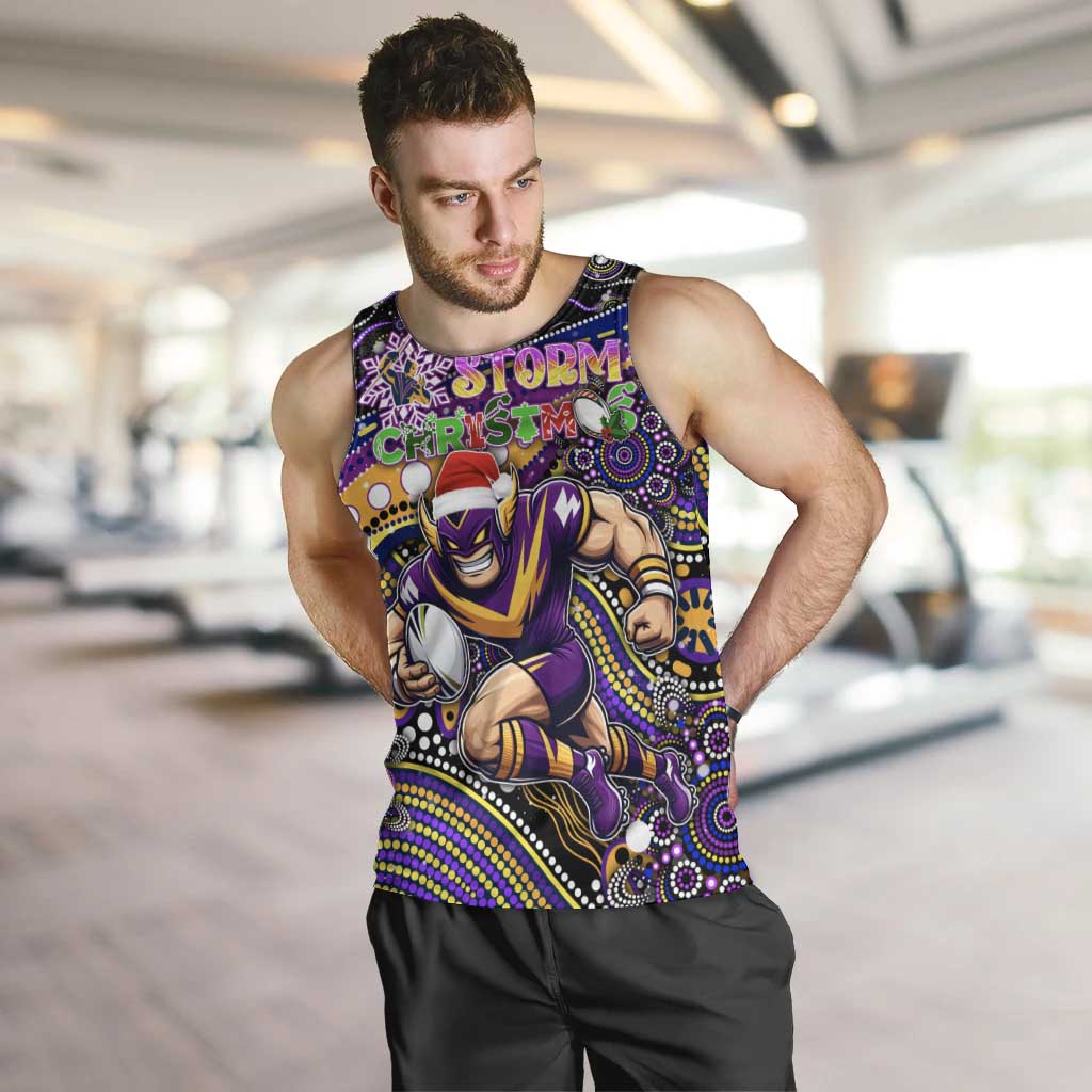 Merry Christmas Storm Men Tank Top Aboriginal Santa Rugby Mascot - Melbourne