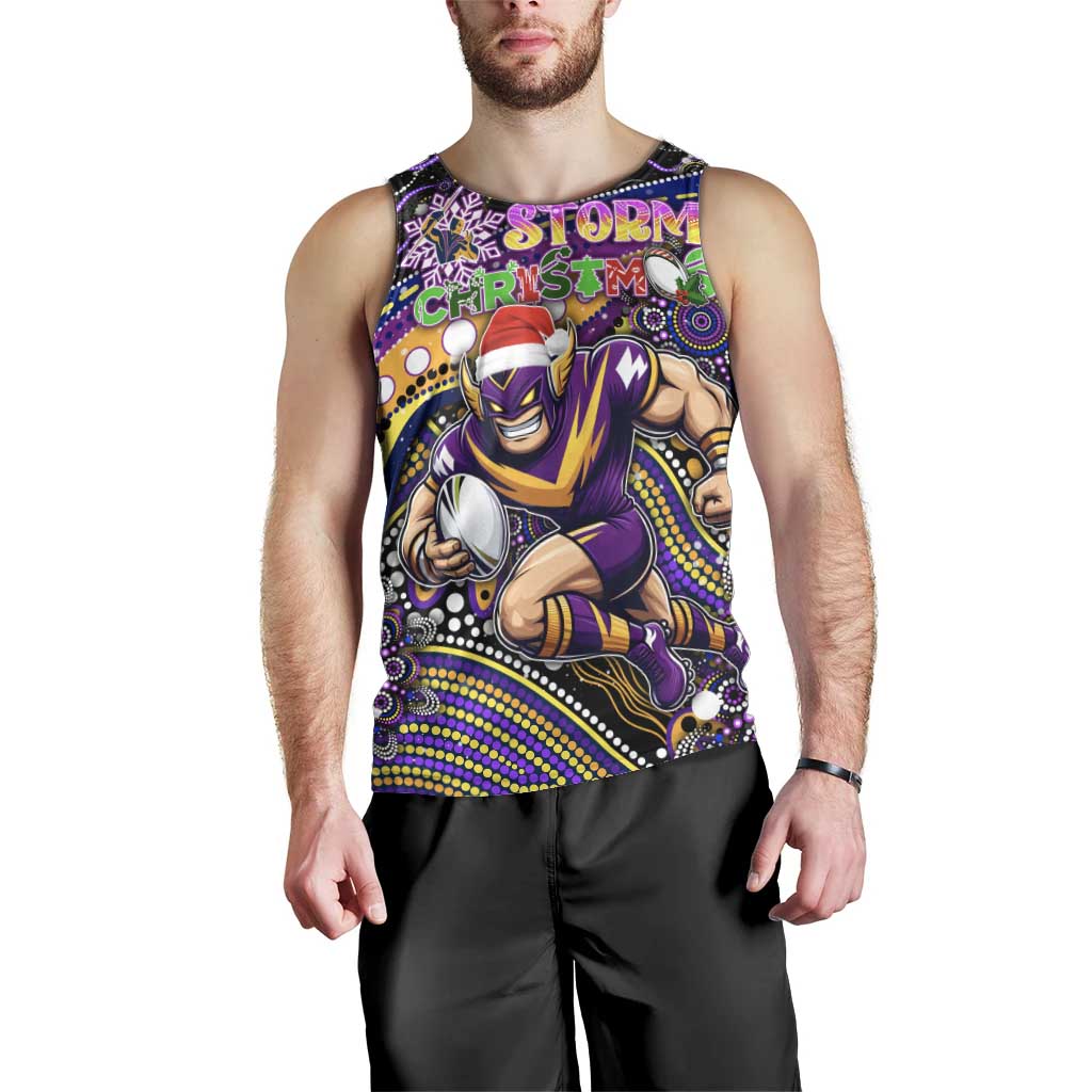 Merry Christmas Storm Men Tank Top Aboriginal Santa Rugby Mascot - Melbourne
