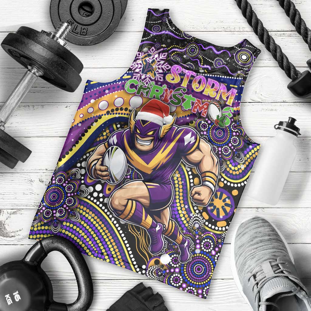 Merry Christmas Storm Men Tank Top Aboriginal Santa Rugby Mascot - Melbourne