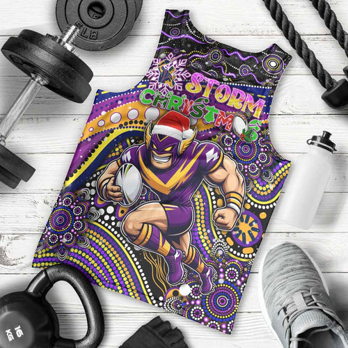 Merry Christmas Storm Men Tank Top Aboriginal Santa Rugby Mascot - Melbourne