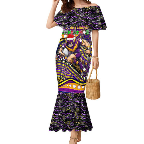 Merry Christmas Storm Mermaid Dress Aboriginal Santa Rugby Mascot - Melbourne