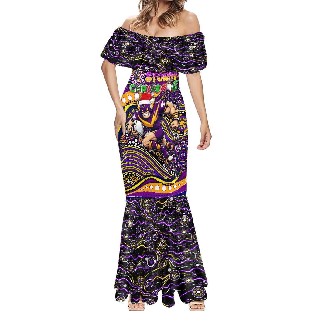 Merry Christmas Storm Mermaid Dress Aboriginal Santa Rugby Mascot - Melbourne