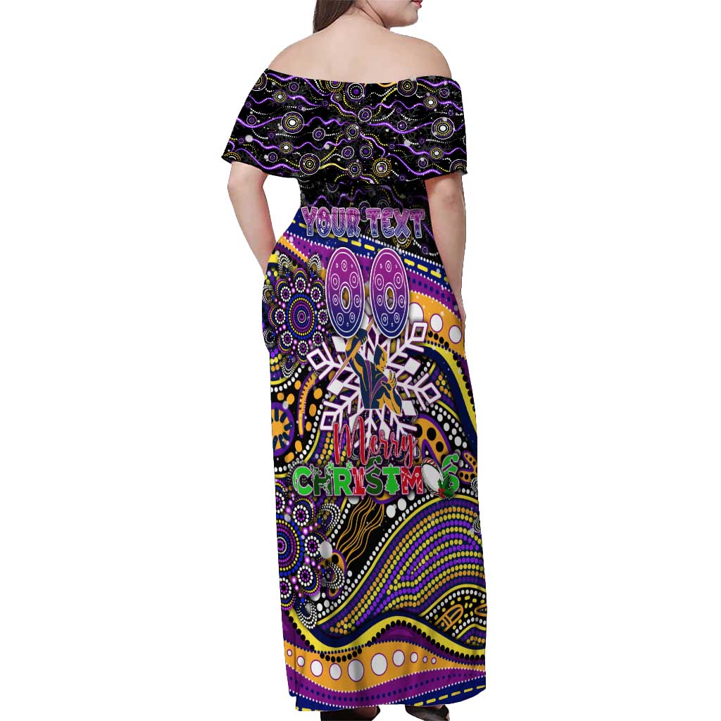 Merry Christmas Storm Off Shoulder Maxi Dress Aboriginal Santa Rugby Mascot - Melbourne