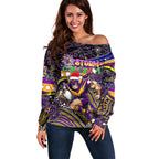 Merry Christmas Storm Off Shoulder Sweater Aboriginal Santa Rugby Mascot - Melbourne