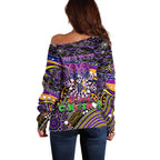 Merry Christmas Storm Off Shoulder Sweater Aboriginal Santa Rugby Mascot - Melbourne