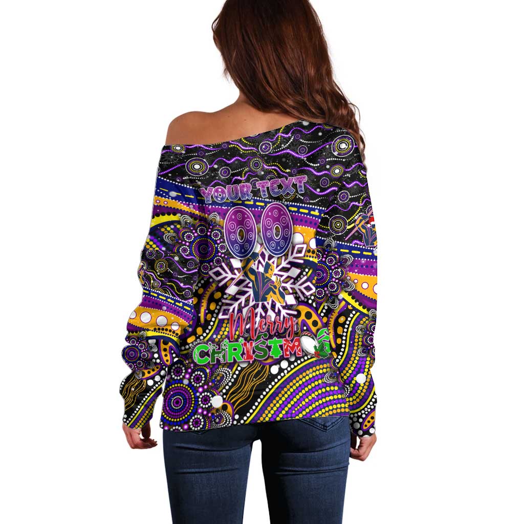 Merry Christmas Storm Off Shoulder Sweater Aboriginal Santa Rugby Mascot - Melbourne