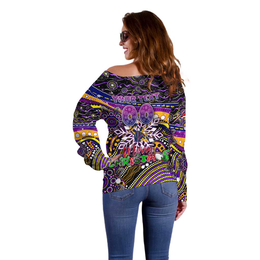 Merry Christmas Storm Off Shoulder Sweater Aboriginal Santa Rugby Mascot - Melbourne
