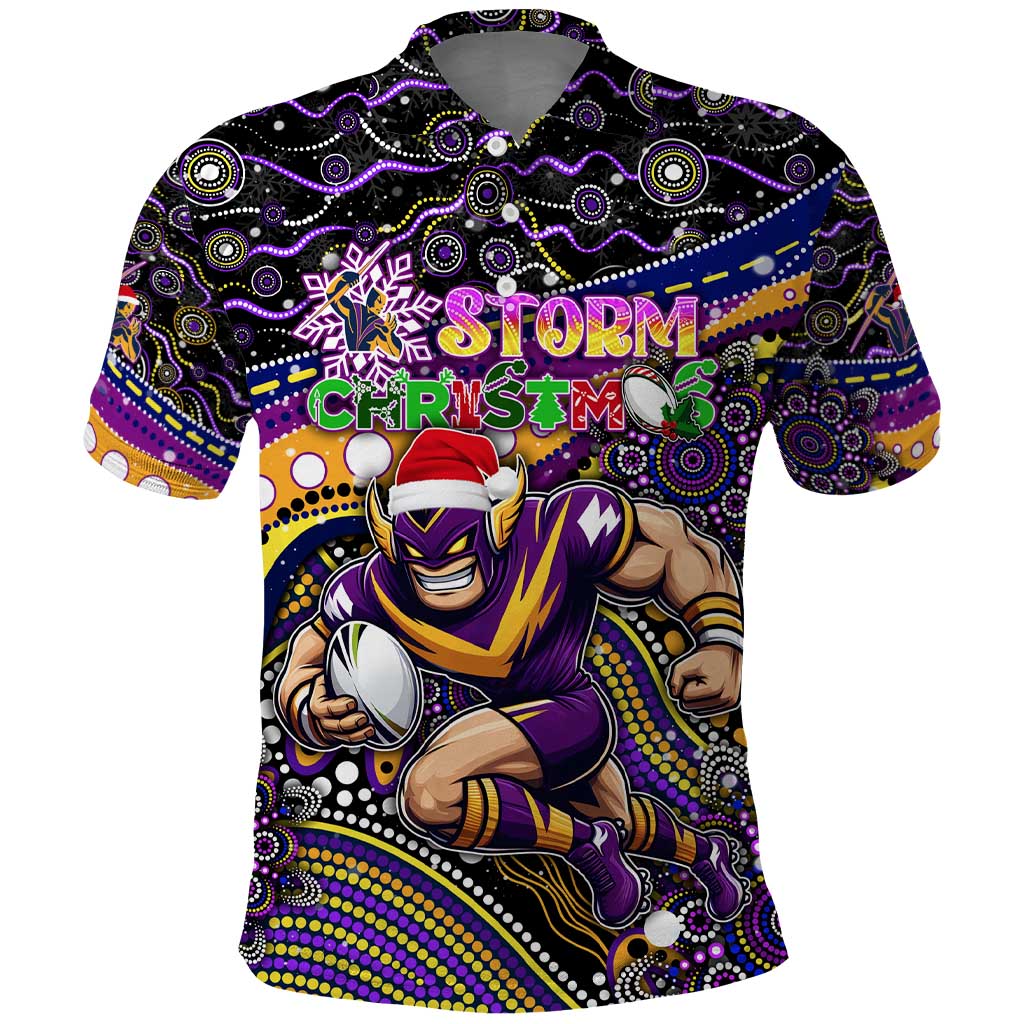 Merry Christmas Storm Polo Shirt Aboriginal Santa Rugby Mascot - Melbourne