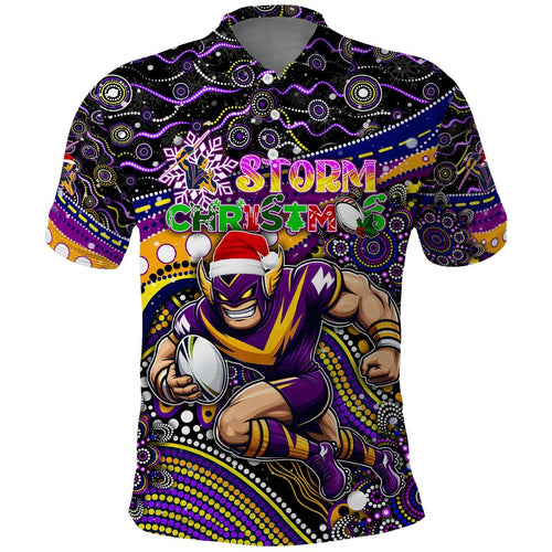 Merry Christmas Storm Polo Shirt Aboriginal Santa Rugby Mascot - Melbourne