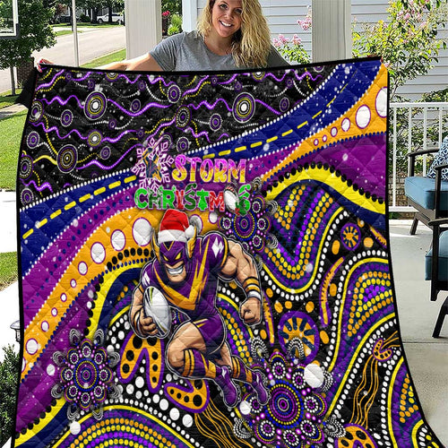 Merry Christmas Storm Quilt Aboriginal Santa Rugby Mascot - Melbourne