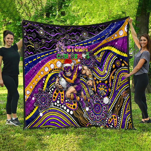 Merry Christmas Storm Quilt Aboriginal Santa Rugby Mascot - Melbourne