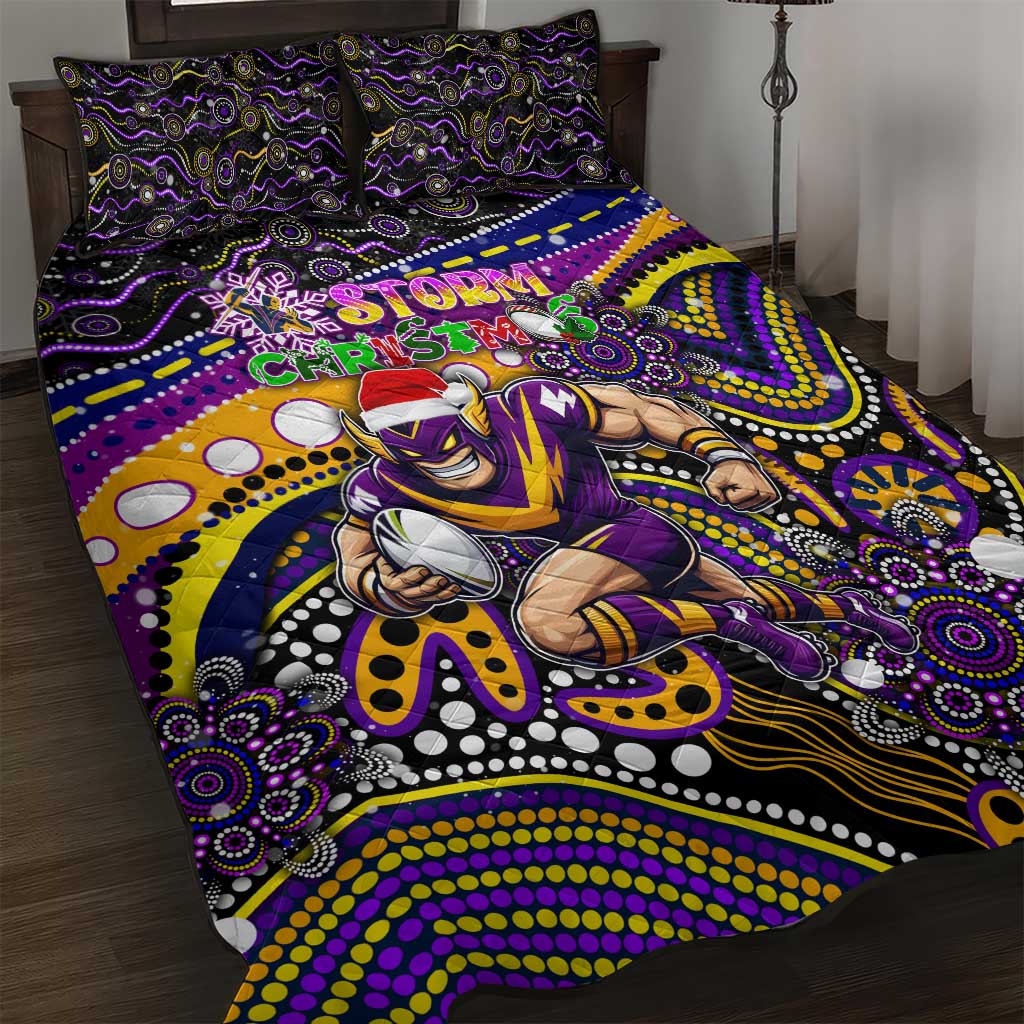 Merry Christmas Storm Quilt Bed Set Aboriginal Santa Rugby Mascot - Melbourne