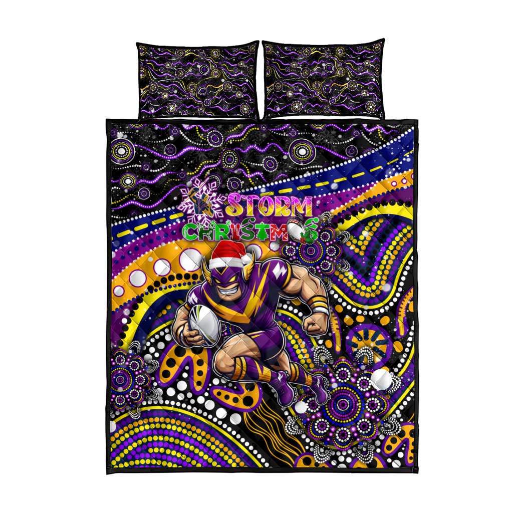 Merry Christmas Storm Quilt Bed Set Aboriginal Santa Rugby Mascot - Melbourne