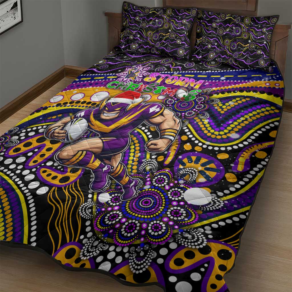 Merry Christmas Storm Quilt Bed Set Aboriginal Santa Rugby Mascot - Melbourne