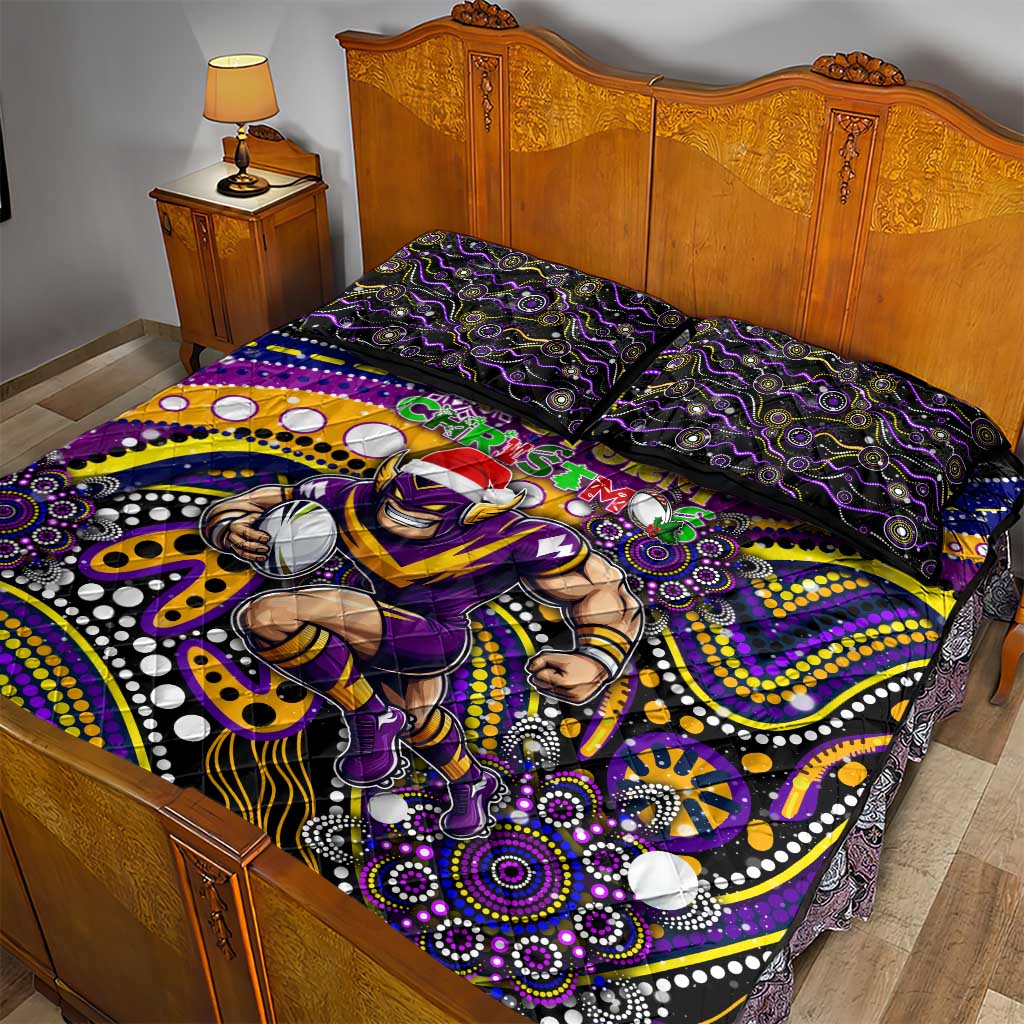 Merry Christmas Storm Quilt Bed Set Aboriginal Santa Rugby Mascot - Melbourne