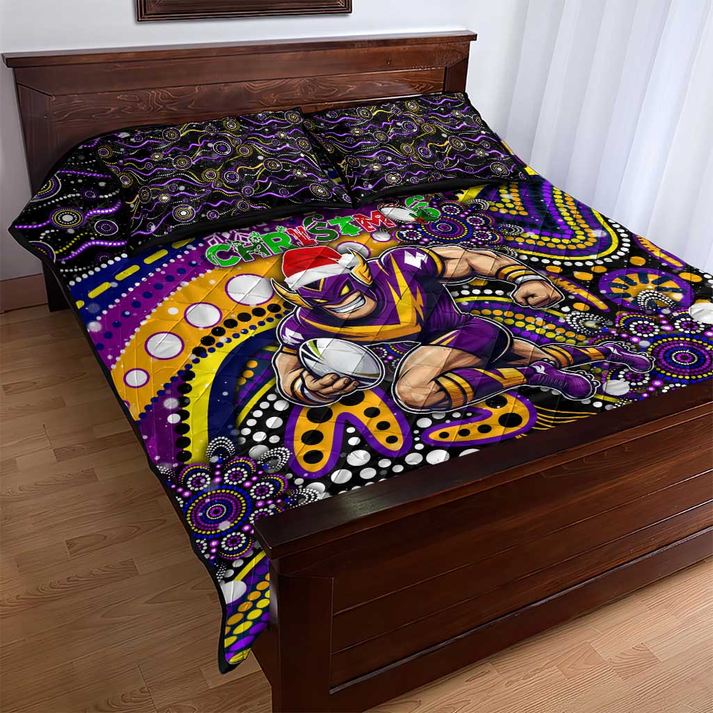 Merry Christmas Storm Quilt Bed Set Aboriginal Santa Rugby Mascot - Melbourne