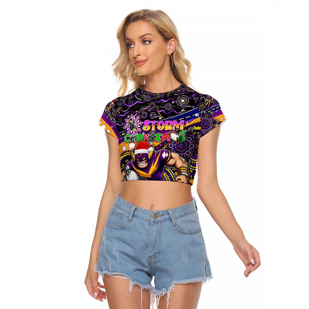 Merry Christmas Storm Raglan Cropped T Shirt Aboriginal Santa Rugby Mascot - Melbourne