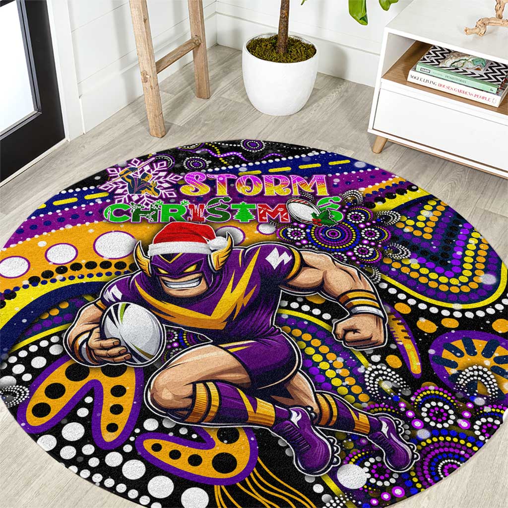 Merry Christmas Storm Round Carpet Aboriginal Santa Rugby Mascot - Melbourne