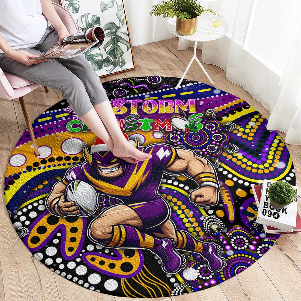 Merry Christmas Storm Round Carpet Aboriginal Santa Rugby Mascot - Melbourne