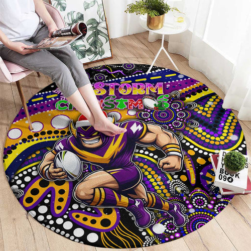 Merry Christmas Storm Round Carpet Aboriginal Santa Rugby Mascot - Melbourne