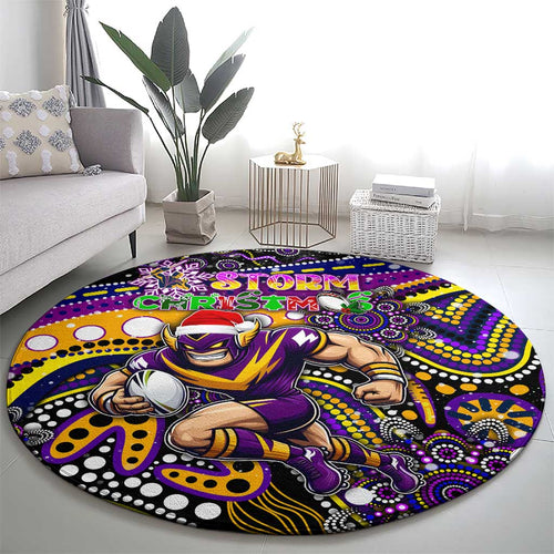Merry Christmas Storm Round Carpet Aboriginal Santa Rugby Mascot - Melbourne