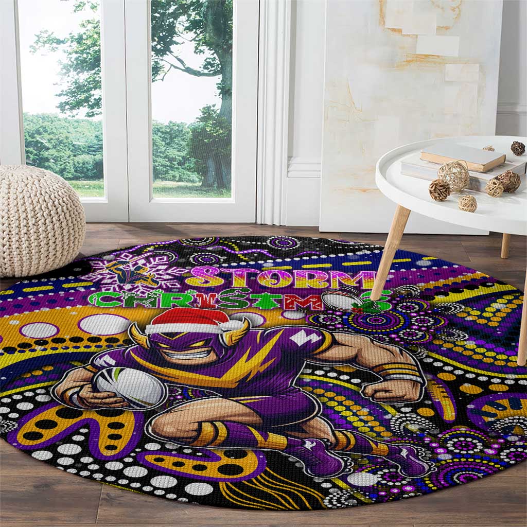 Merry Christmas Storm Round Carpet Aboriginal Santa Rugby Mascot - Melbourne
