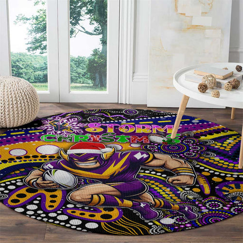 Merry Christmas Storm Round Carpet Aboriginal Santa Rugby Mascot - Melbourne