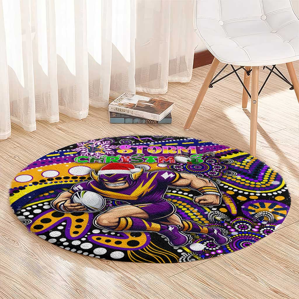 Merry Christmas Storm Round Carpet Aboriginal Santa Rugby Mascot - Melbourne
