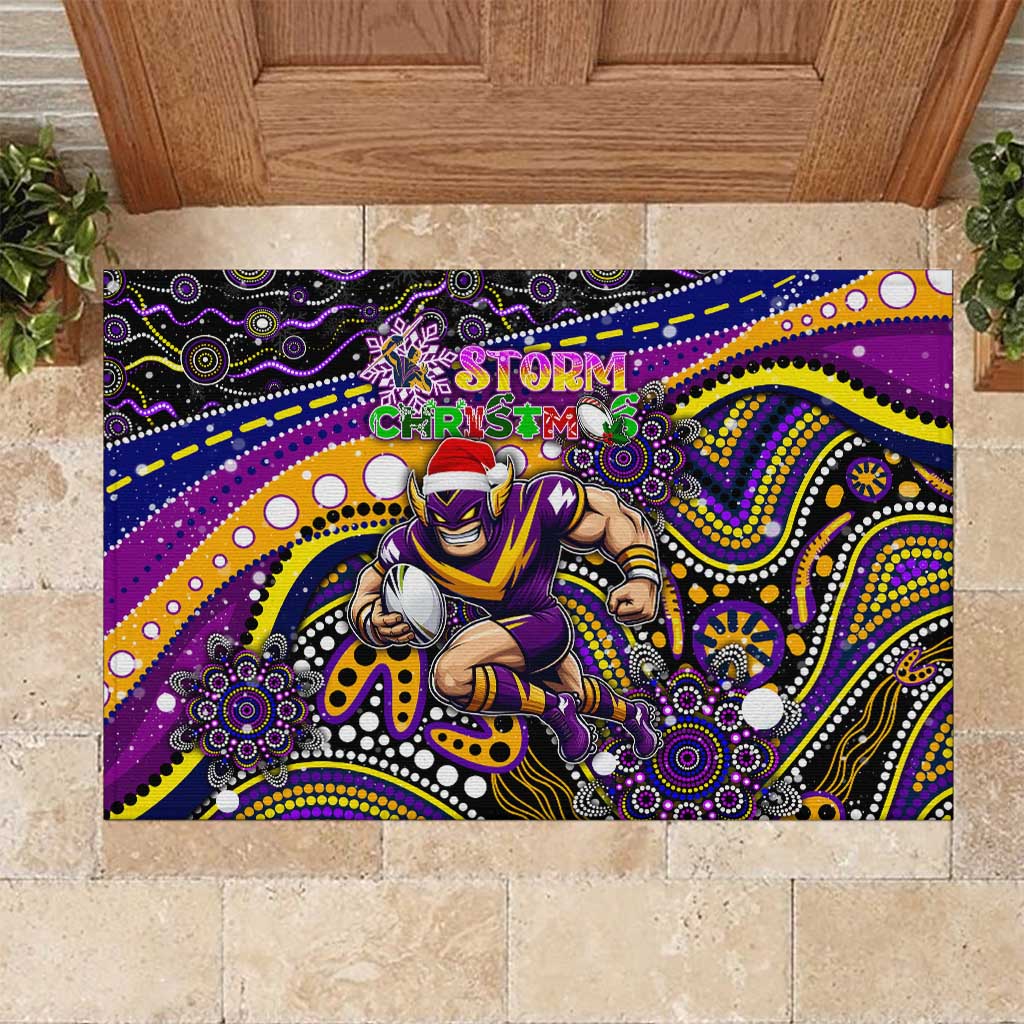 Merry Christmas Storm Rubber Doormat Aboriginal Santa Rugby Mascot - Melbourne