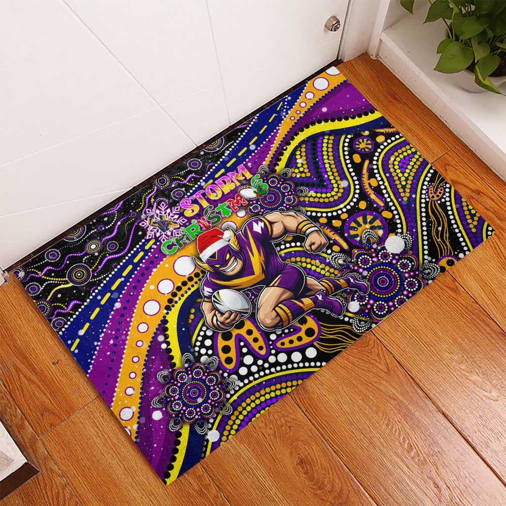 Merry Christmas Storm Rubber Doormat Aboriginal Santa Rugby Mascot - Melbourne