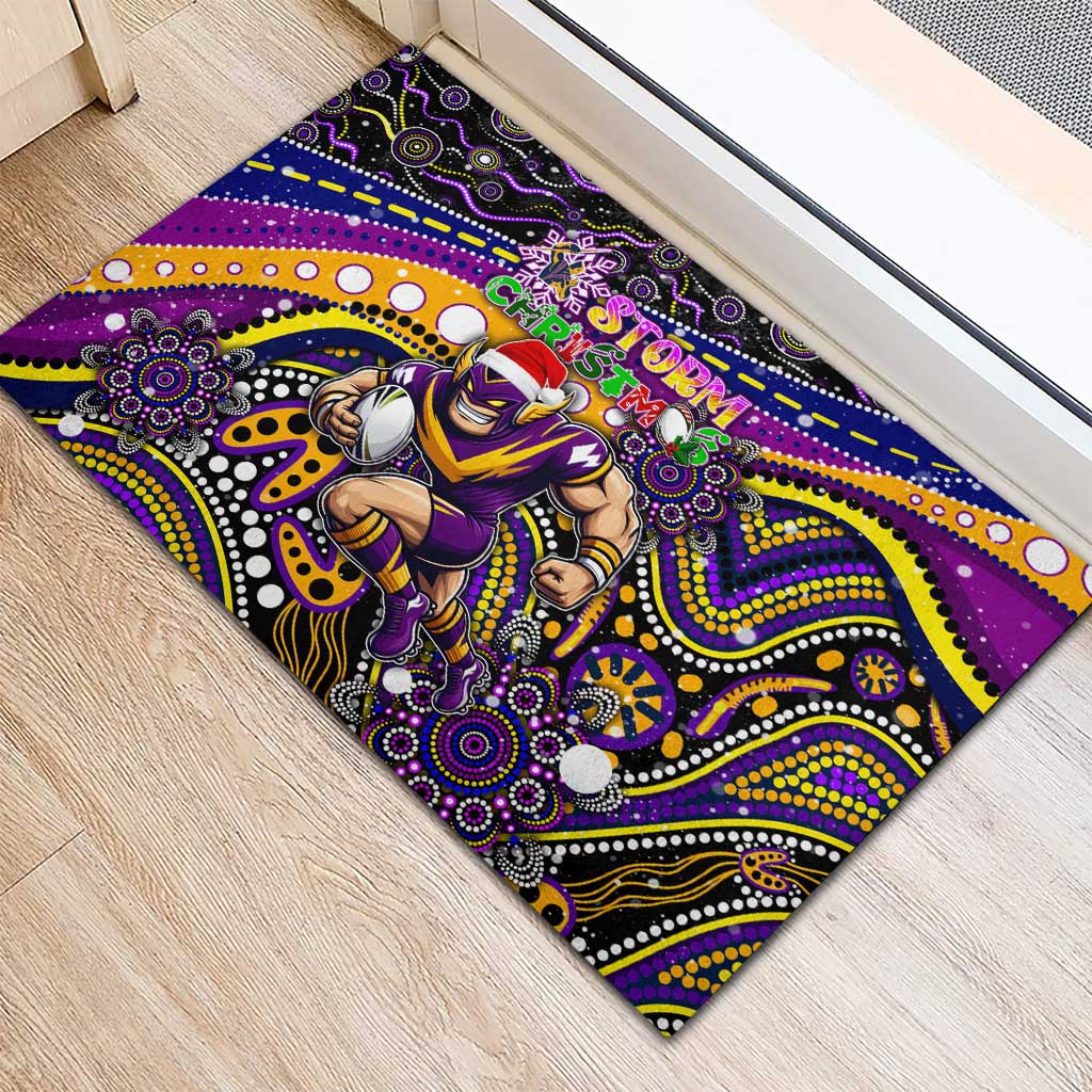 Merry Christmas Storm Rubber Doormat Aboriginal Santa Rugby Mascot - Melbourne
