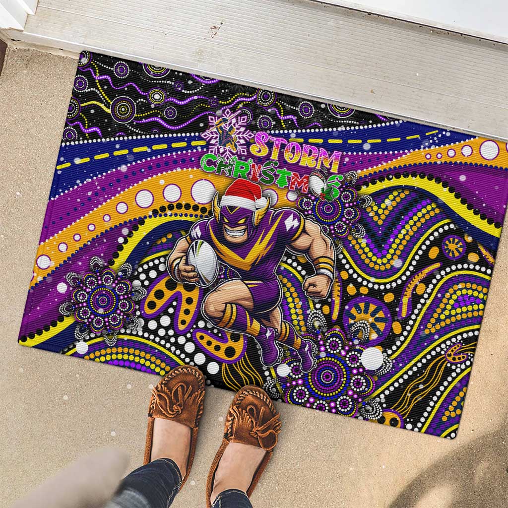 Merry Christmas Storm Rubber Doormat Aboriginal Santa Rugby Mascot - Melbourne