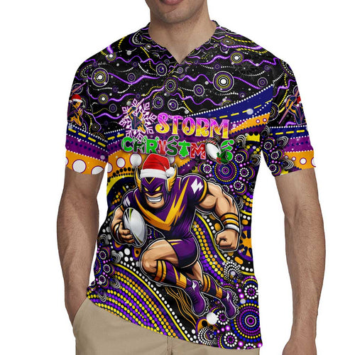 Merry Christmas Storm Rugby Jersey Aboriginal Santa Rugby Mascot - Melbourne