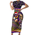 Merry Christmas Storm Short Sleeve Bodycon Dress Aboriginal Santa Rugby Mascot - Melbourne