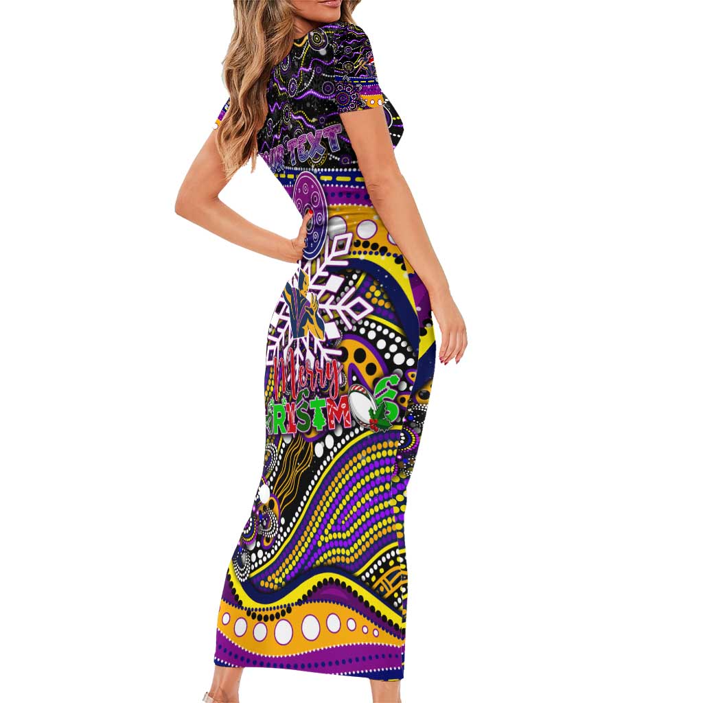 Merry Christmas Storm Short Sleeve Bodycon Dress Aboriginal Santa Rugby Mascot - Melbourne