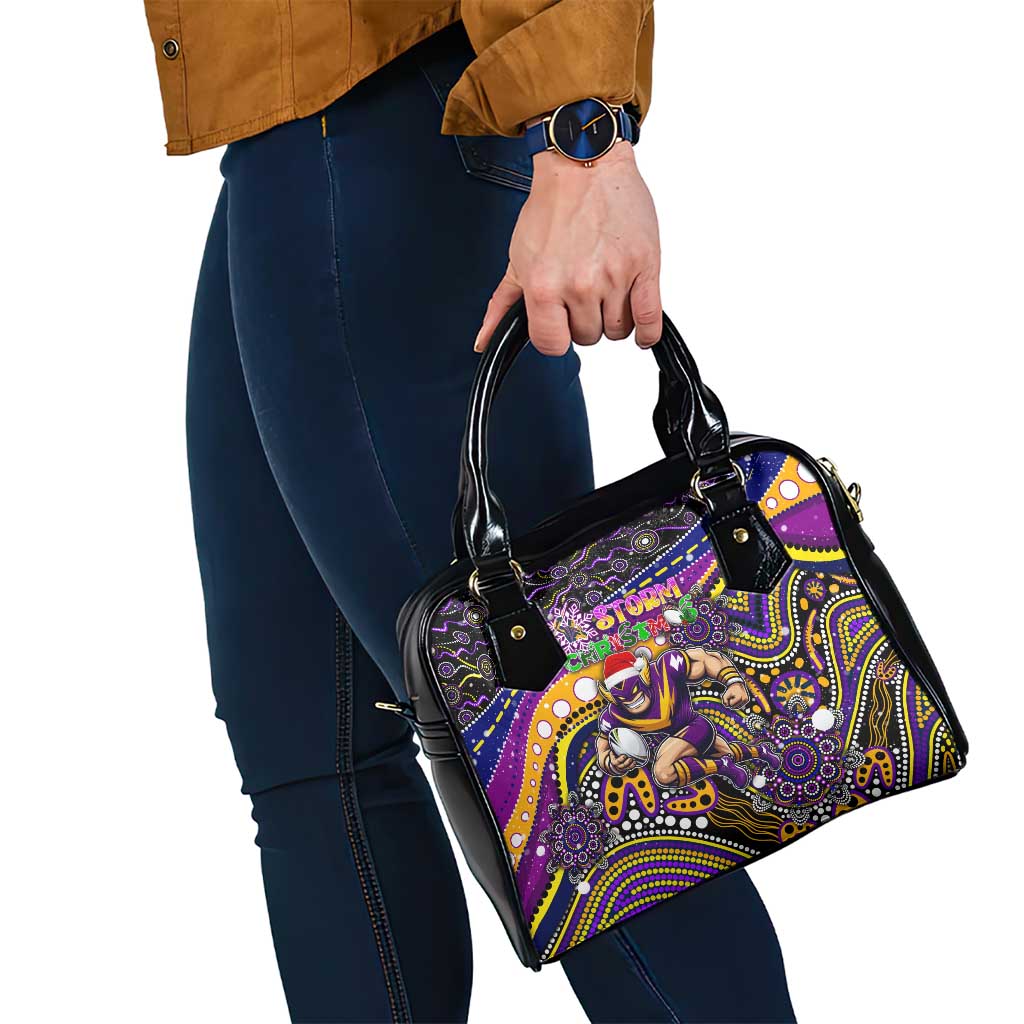 Merry Christmas Storm Shoulder Handbag Aboriginal Santa Rugby Mascot - Melbourne