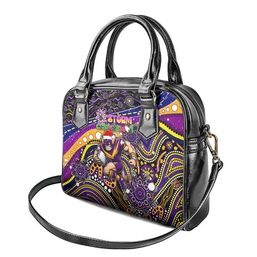 Merry Christmas Storm Shoulder Handbag Aboriginal Santa Rugby Mascot - Melbourne