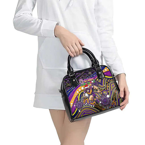 Merry Christmas Storm Shoulder Handbag Aboriginal Santa Rugby Mascot - Melbourne