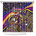 Merry Christmas Storm Shower Curtain Aboriginal Santa Rugby Mascot - Melbourne
