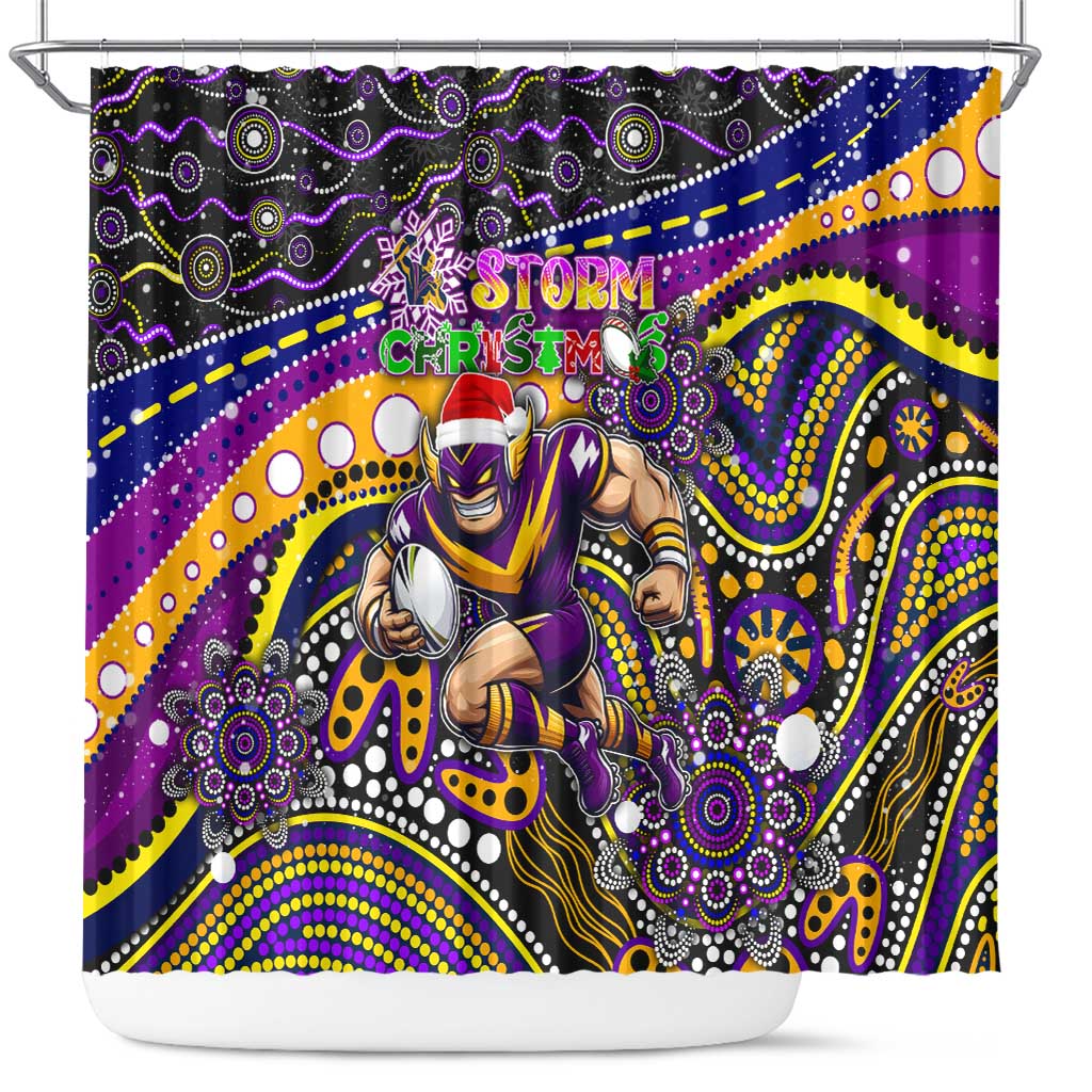 Merry Christmas Storm Shower Curtain Aboriginal Santa Rugby Mascot - Melbourne