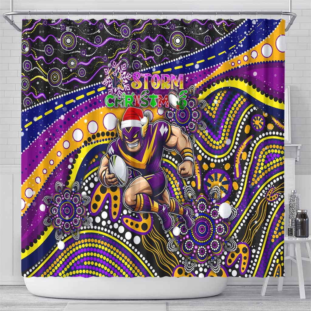 Merry Christmas Storm Shower Curtain Aboriginal Santa Rugby Mascot - Melbourne