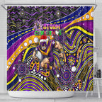 Merry Christmas Storm Shower Curtain Aboriginal Santa Rugby Mascot - Melbourne