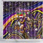 Merry Christmas Storm Shower Curtain Aboriginal Santa Rugby Mascot - Melbourne