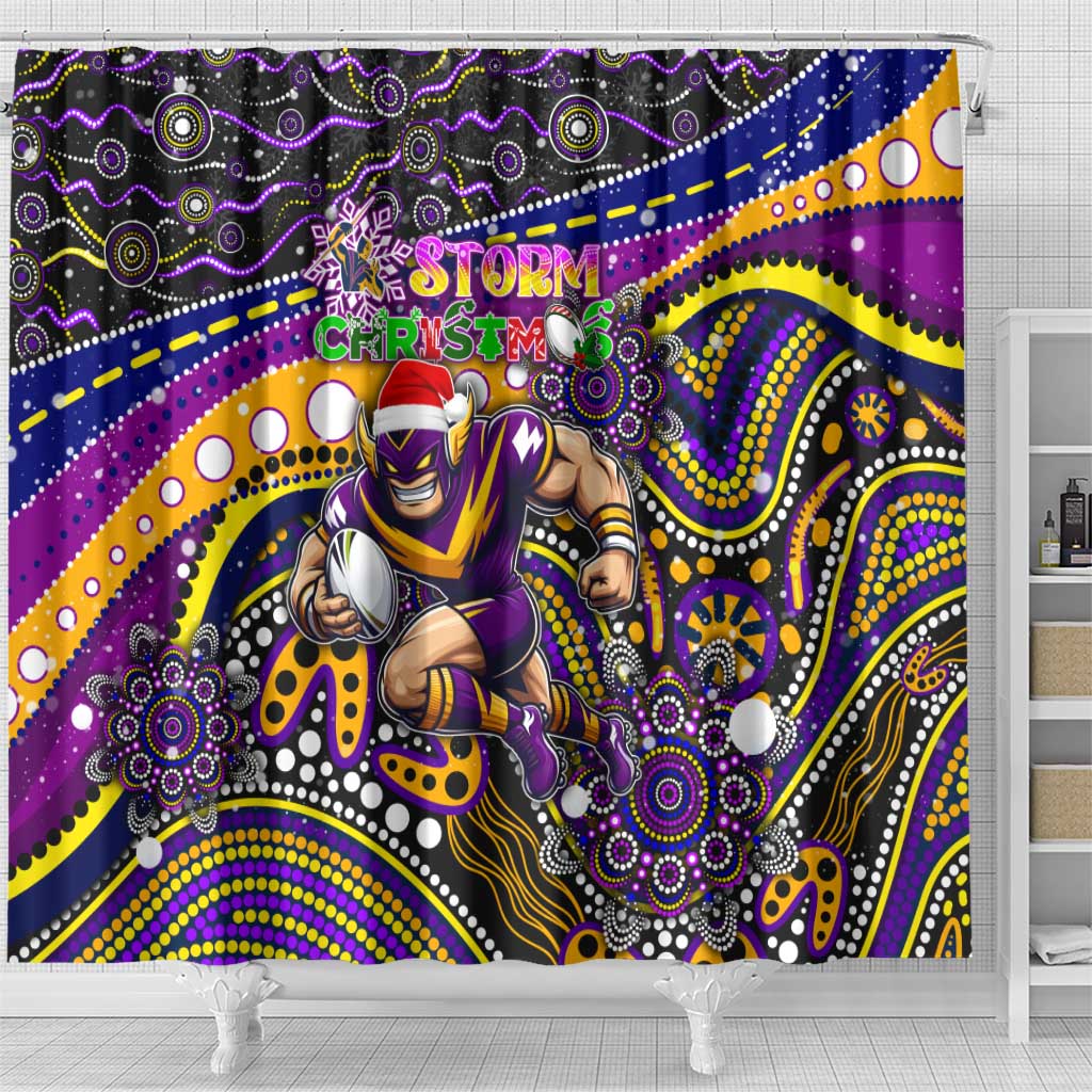Merry Christmas Storm Shower Curtain Aboriginal Santa Rugby Mascot - Melbourne