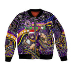 Merry Christmas Storm Sleeve Zip Bomber Jacket Aboriginal Santa Rugby Mascot - Melbourne