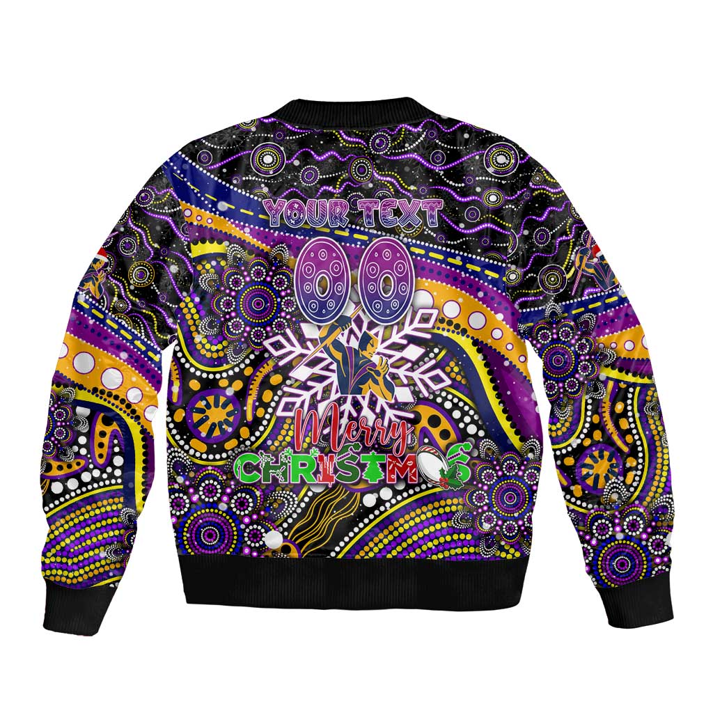 Merry Christmas Storm Sleeve Zip Bomber Jacket Aboriginal Santa Rugby Mascot - Melbourne