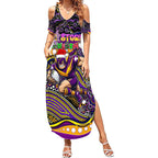 Merry Christmas Storm Summer Maxi Dress Aboriginal Santa Rugby Mascot - Melbourne