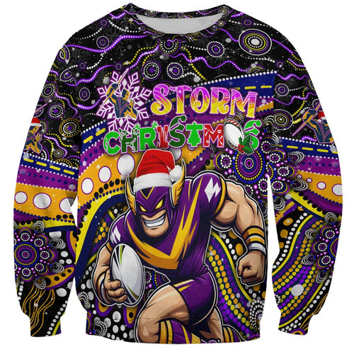 Merry Christmas Storm Sweatshirt Aboriginal Santa Rugby Mascot - Melbourne