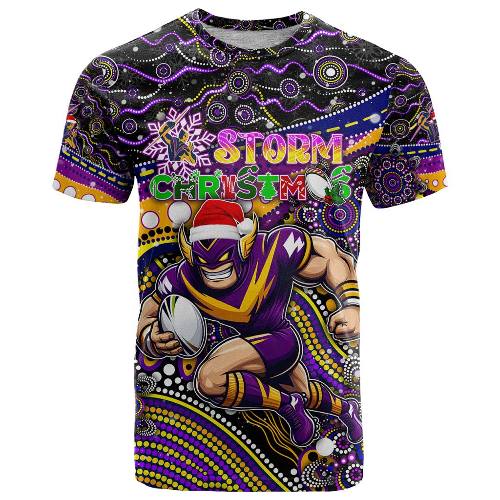 Merry Christmas Storm T Shirt Aboriginal Santa Rugby Mascot - Melbourne
