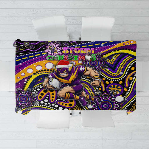 Merry Christmas Storm Tablecloth Aboriginal Santa Rugby Mascot - Melbourne